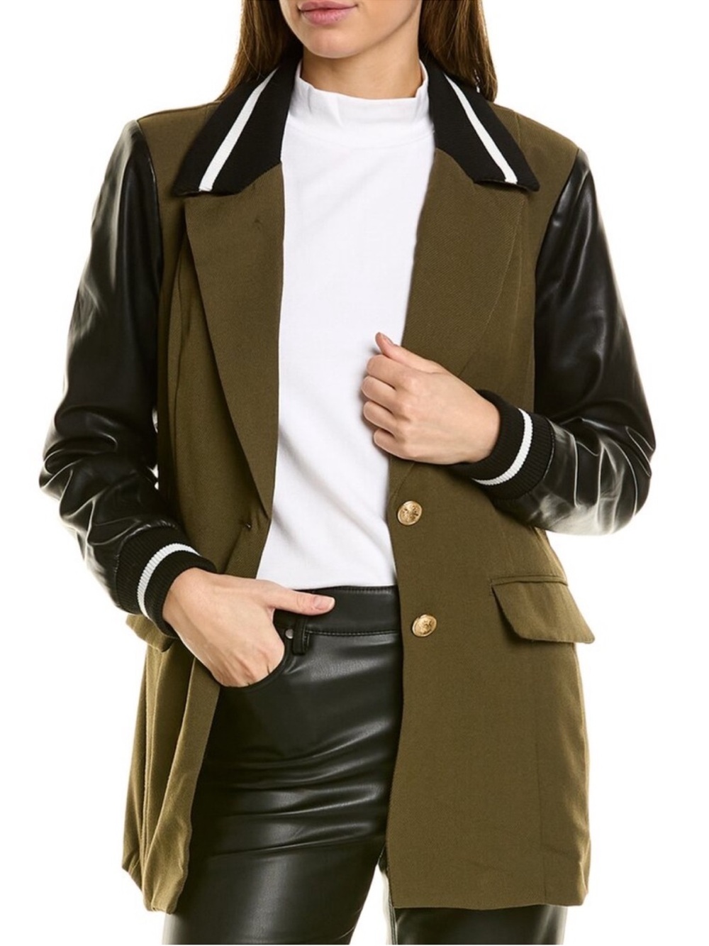 NWOT-Avec Les Filles Mixed Media Varsity Blazer